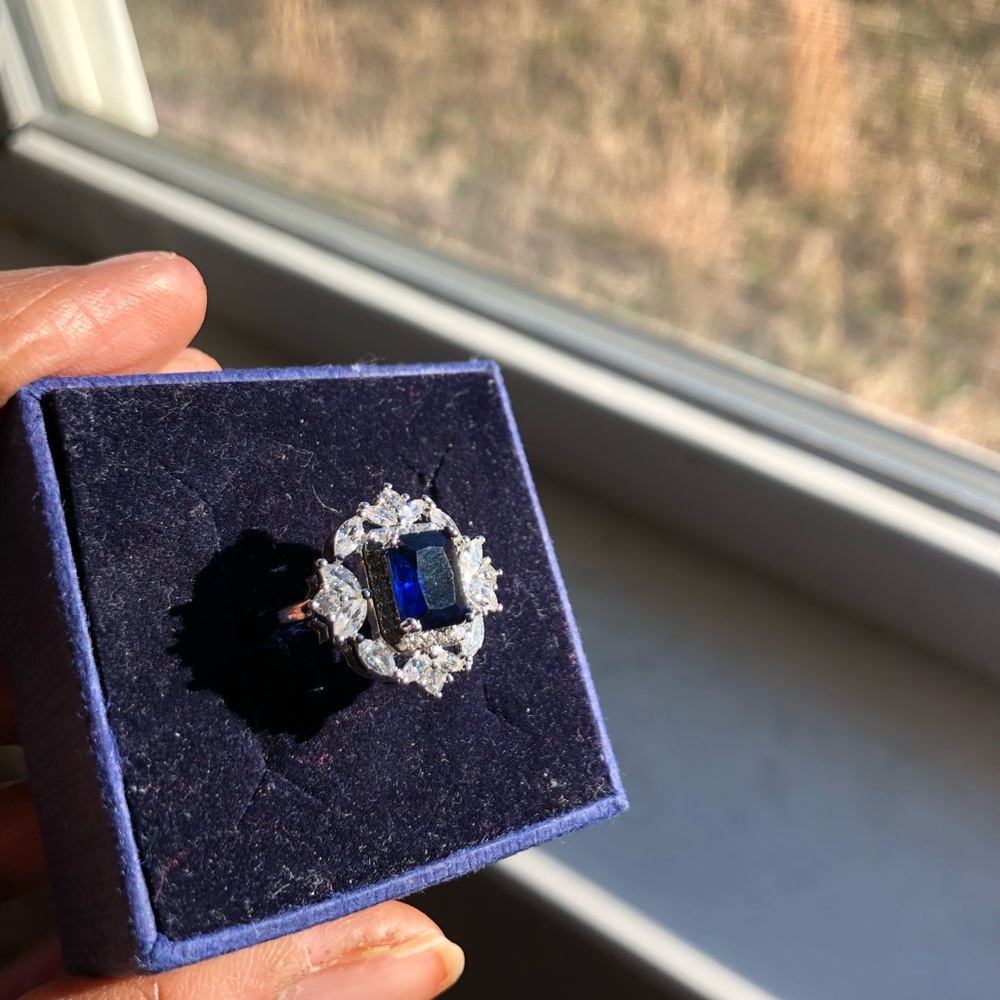 Blue Sapphire Adjustable Ring With Swarovski Elem… - image 2